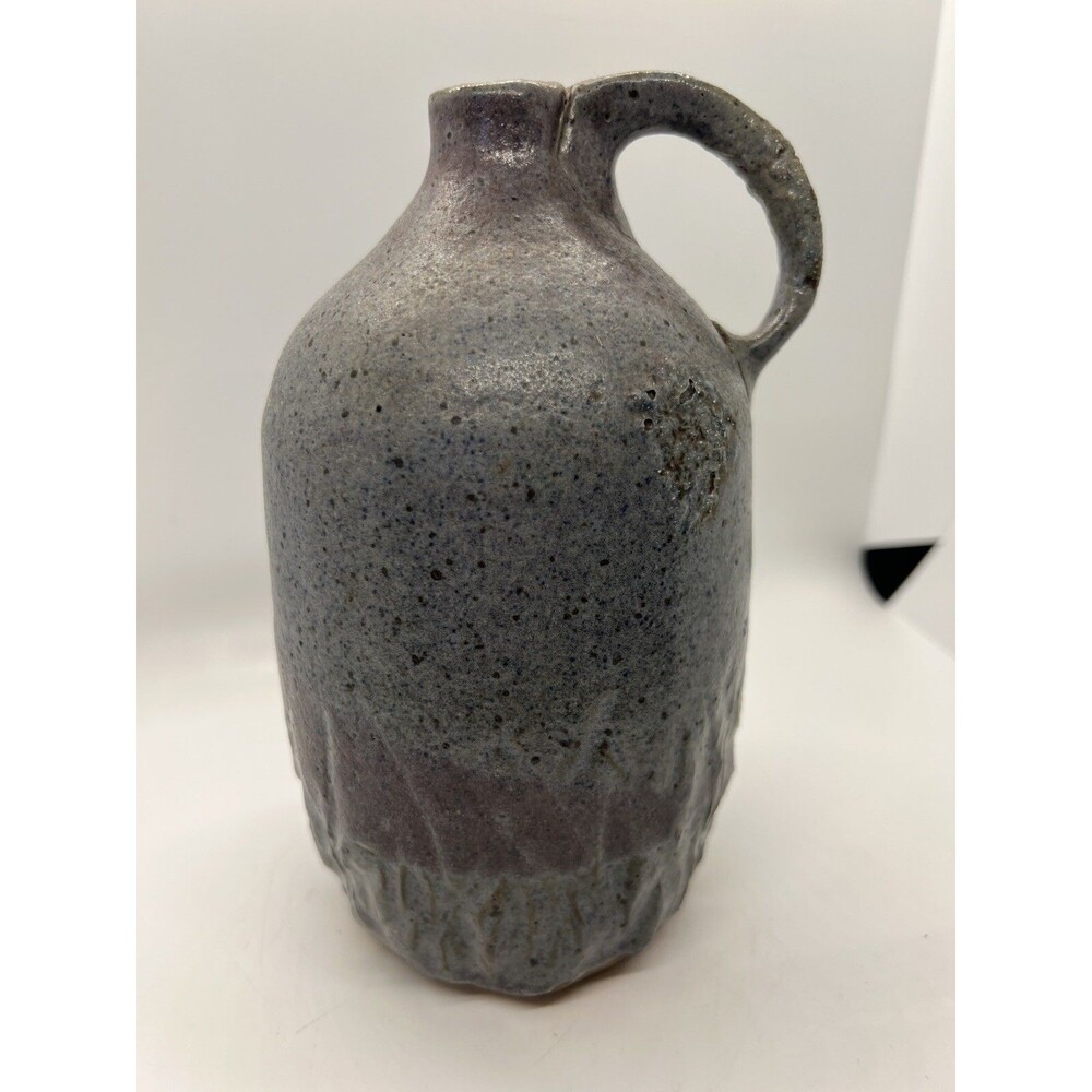 Vintage MCM Large Fat Lava gray Handled  Pitcher vase handmade signed art origin